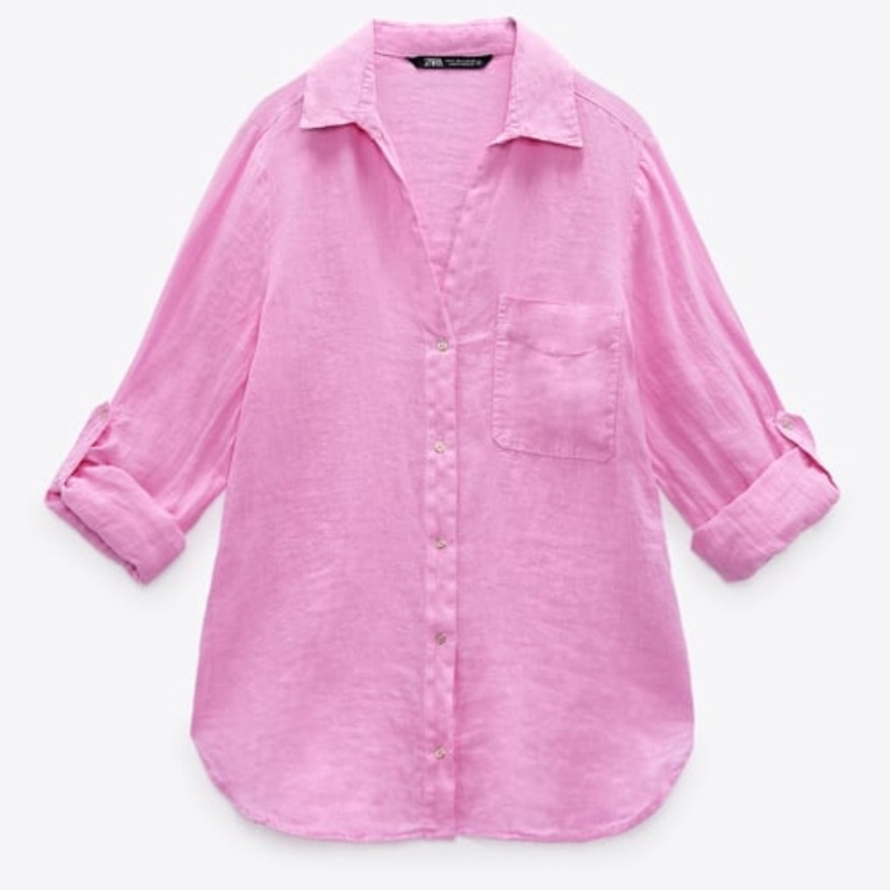 Nwt zara pink basic linen shirt